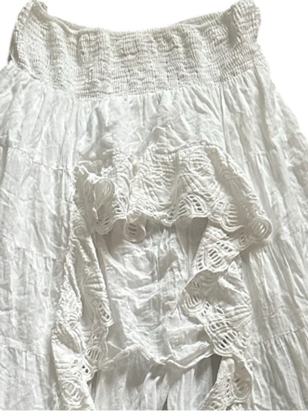 Solitaire High Low Ruffle Cottagecore Tiered Romantic White Peasant Maxi Skirt L - Picture 4 of 9